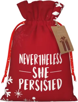 Nevertheless, She Persist Christmas Drawstring Bag Gift Bag, Red Storage Bag, Christmas Gift Bags, Christmas Fabric Bags Suitable For Parties, Including Label Cards