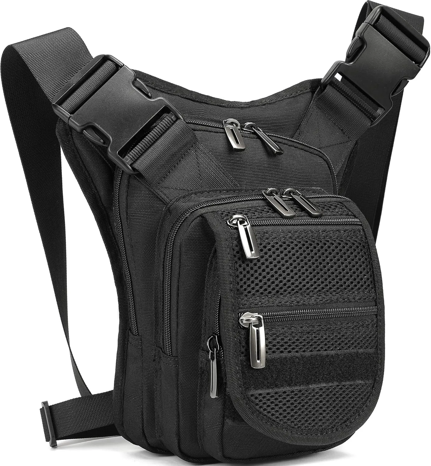 NICGID Waist Pack, Black Water Resistant Nylon Hiking Waist Packs for Men Women Motorcycle Outdoor Bag Travel, Adjustable Drop Leg Bag with Multiple Pockets