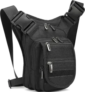 NICGID Waist Pack, Black Water Resistant Nylon Hiking Waist Packs for Men Women Motorcycle Outdoor Bag Travel, Adjustable Drop Leg Bag with Multiple Pockets