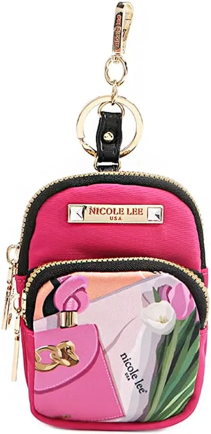 Nicole Lee Mini Backpack Keychain, Vegan Leather Accents (VIOLET BLOSSOM)