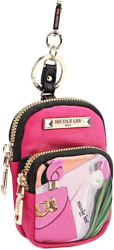 Nicole Lee Mini Backpack Keychain, Vegan Leather Accents (VIOLET BLOSSOM)