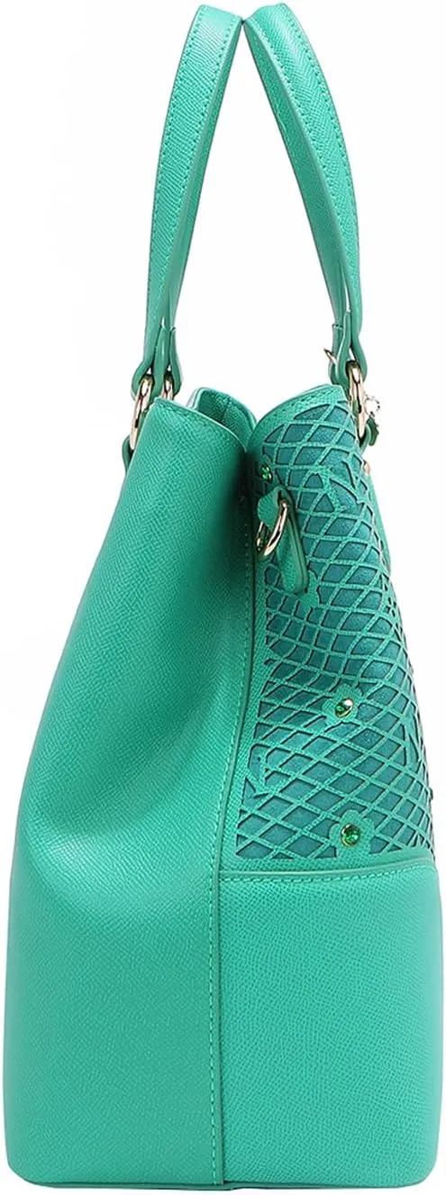 Nicole Lee Vegan Leather Tote, Floral Pattern with Rhinestones, Dual Handles