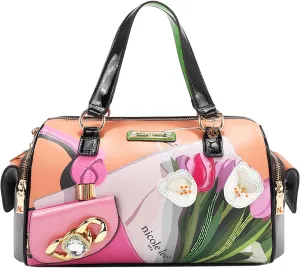 Nicole Lee Violet Blossom Wide Handbag, Vegan Leather