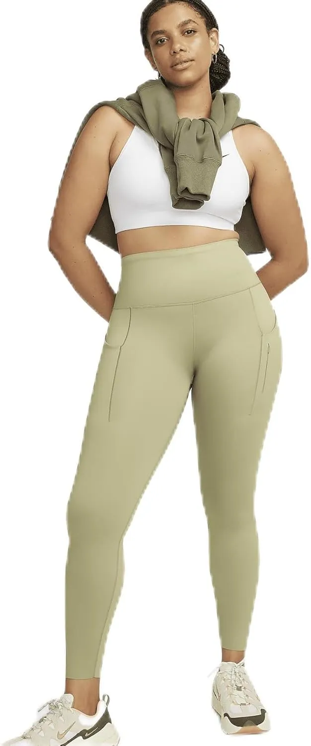 Nike Go Women's Firm-Support High-Waisted 7/8 Leggings with Pockets (DQ5636-276, Neutral Olive/Black) Size X-Small