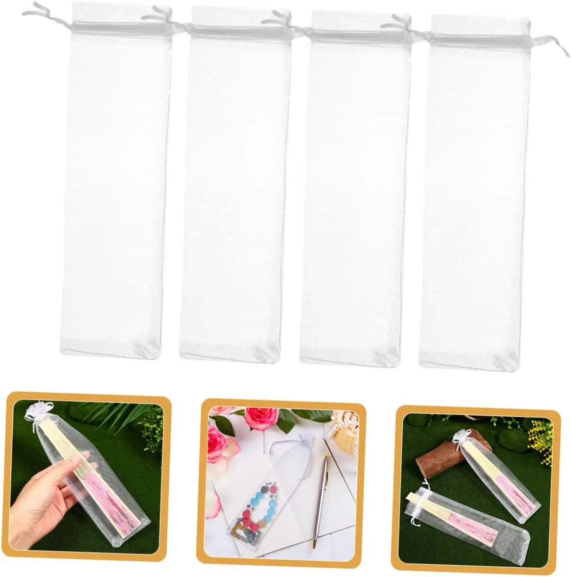 NOLITOY Lightweight Mesh Organza Bags 100pcs Drawstring Storage Pouches for Fans Wedding Jewelry Bracelets Necklaces Portable