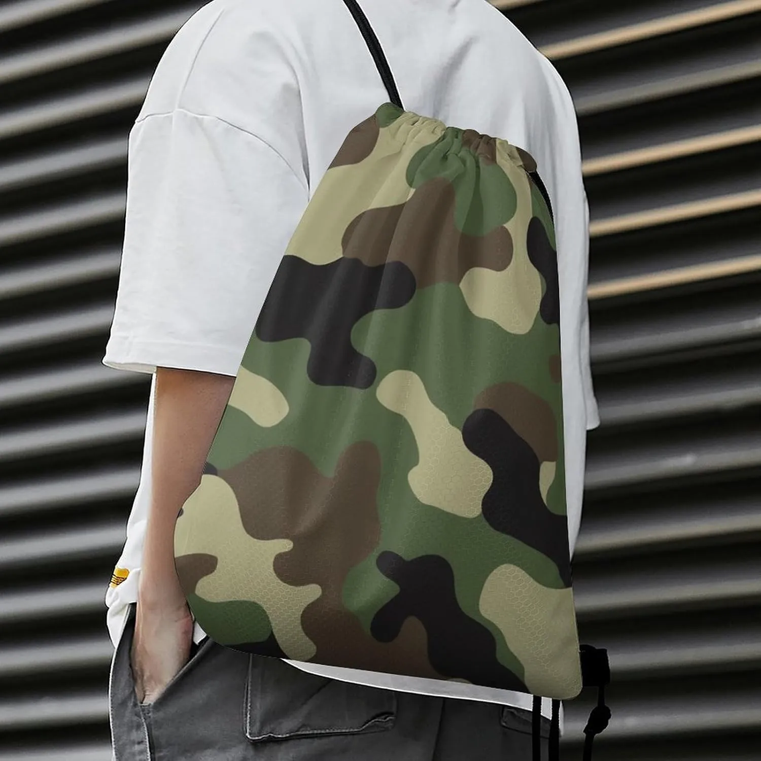 Novelty Handbag Shoulder Bag, Large Capacity Cool Camo Military Camouflage Lightweight Portable Backpack for Travel, Waterproof Sack Bags Drawstring Bags