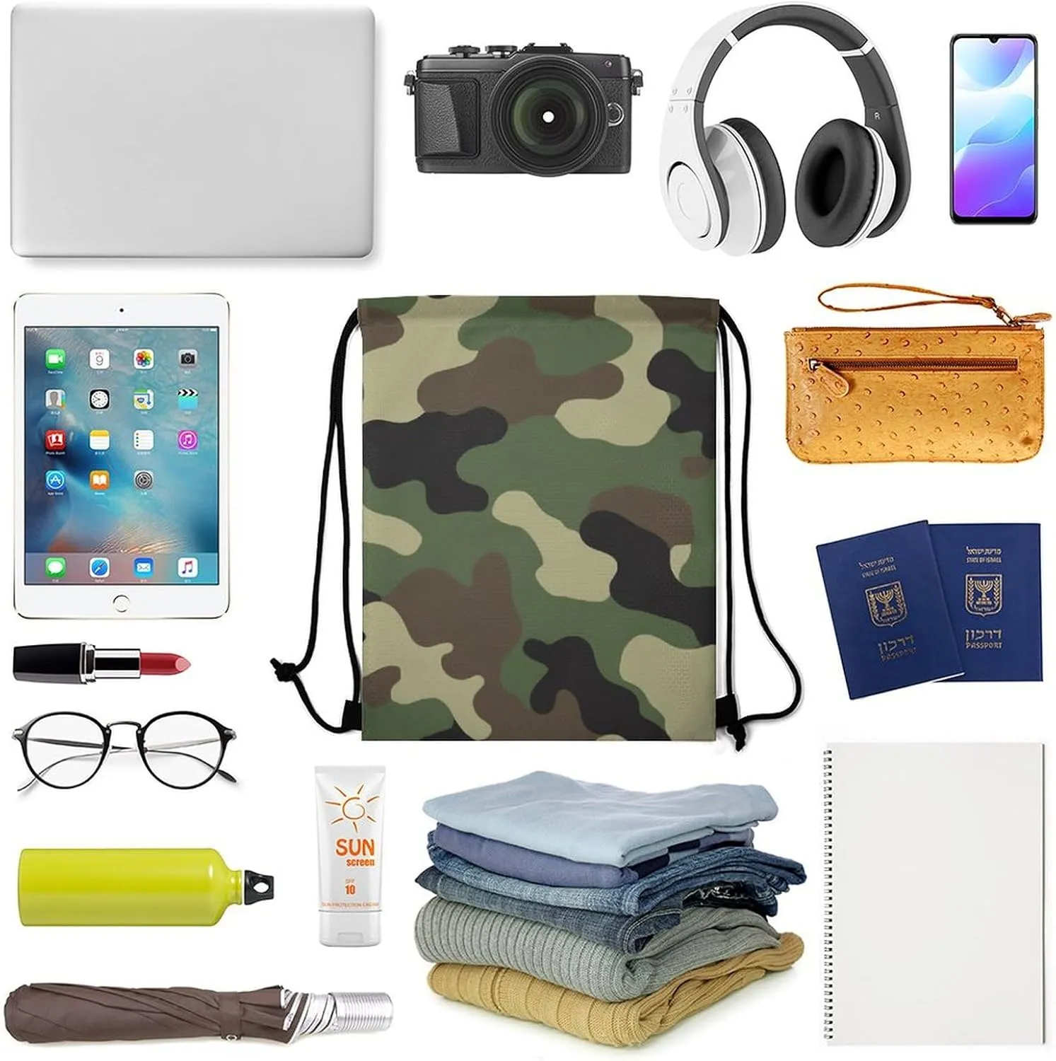 Novelty Handbag Shoulder Bag, Large Capacity Cool Camo Military Camouflage Lightweight Portable Backpack for Travel, Waterproof Sack Bags Drawstring Bags