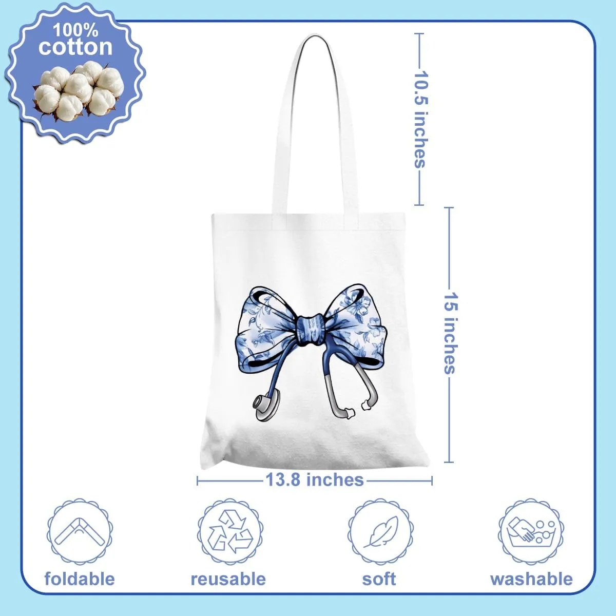 Nurse Gifts Bow Canvas Tote Bag, Nurse Accessories for Work, Graduation Gift for Women Nursing Reusable Grocery Bag