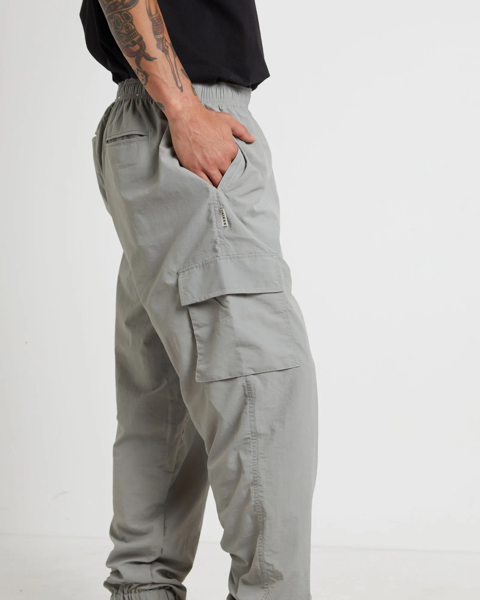 Nylon Cargo Jogger Pants in Grey