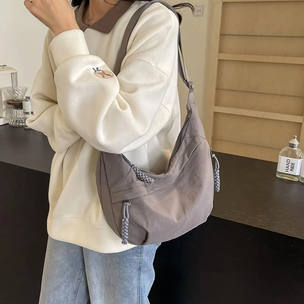 Nylon Crossbody Bags for Women Men, Multi-Pockets Crescent Crossbody Bag Dumpling Lightweight Travel Sling Bag