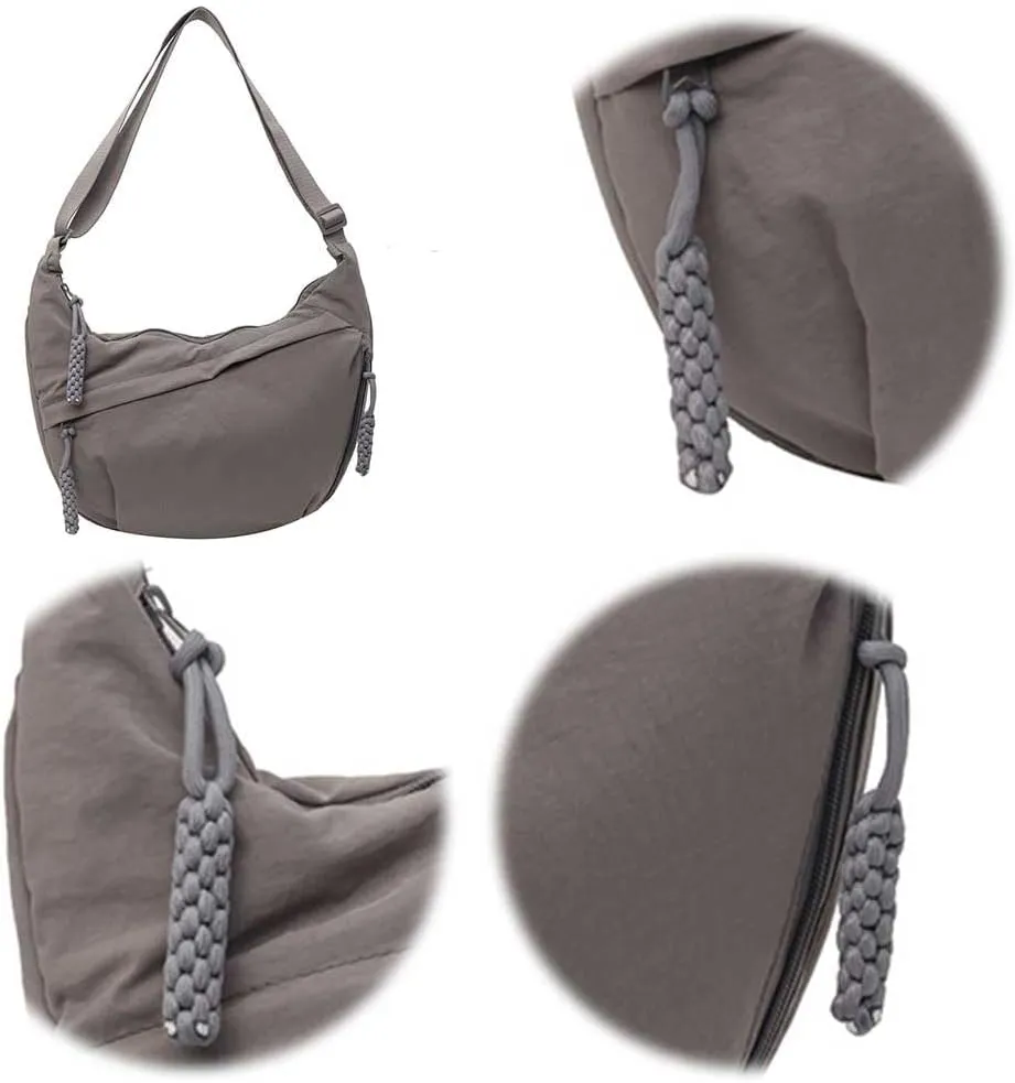 Nylon Crossbody Bags for Women Men, Multi-Pockets Crescent Crossbody Bag Dumpling Lightweight Travel Sling Bag
