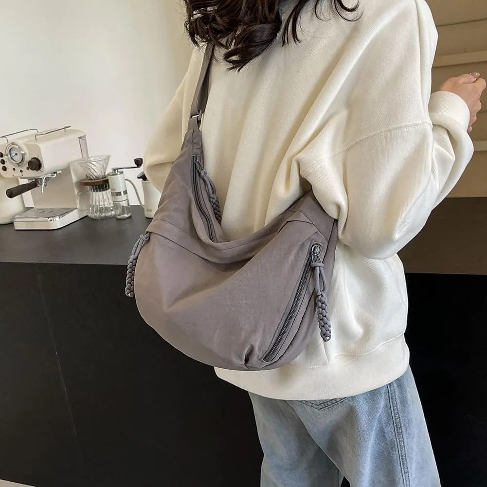 Nylon Crossbody Bags for Women Men, Multi-Pockets Crescent Crossbody Bag Dumpling Lightweight Travel Sling Bag
