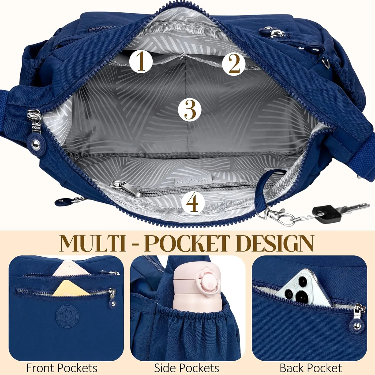 Nylon Crossbody Bags for Women Waterproof Lightweight Large Travel Purses Multi-Pocket Pocketbooks Shoulder Bag