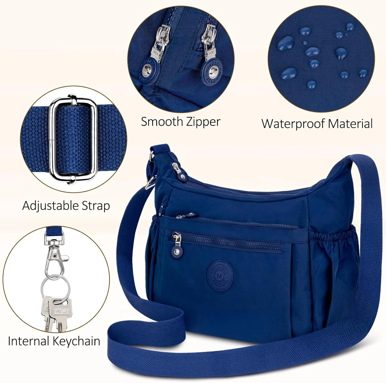 Nylon Crossbody Bags for Women Waterproof Lightweight Large Travel Purses Multi-Pocket Pocketbooks Shoulder Bag