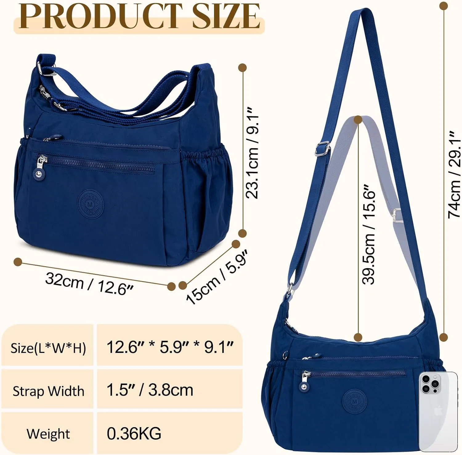 Nylon Crossbody Bags for Women Waterproof Lightweight Large Travel Purses Multi-Pocket Pocketbooks Shoulder Bag