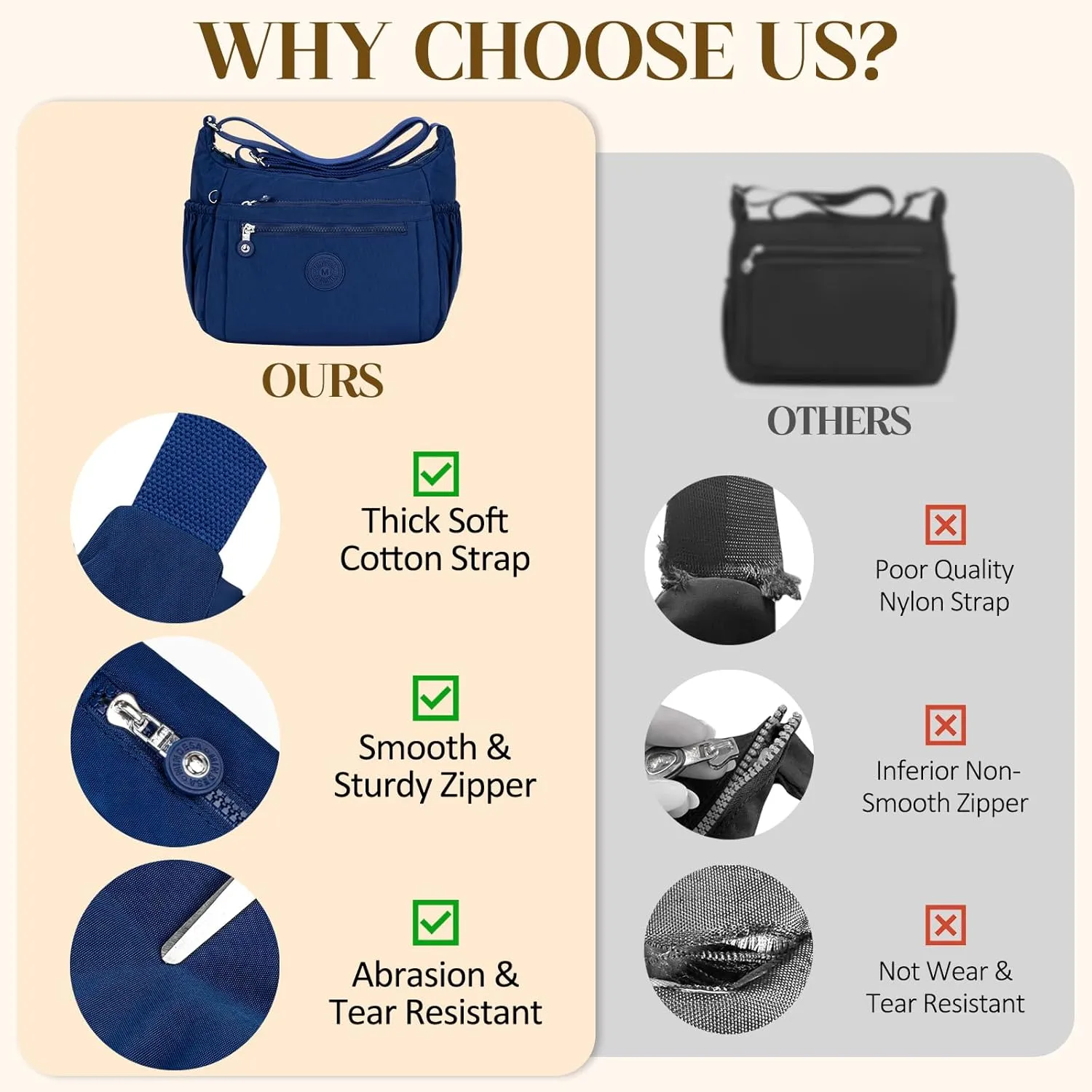 Nylon Crossbody Bags for Women Waterproof Lightweight Large Travel Purses Multi-Pocket Pocketbooks Shoulder Bag