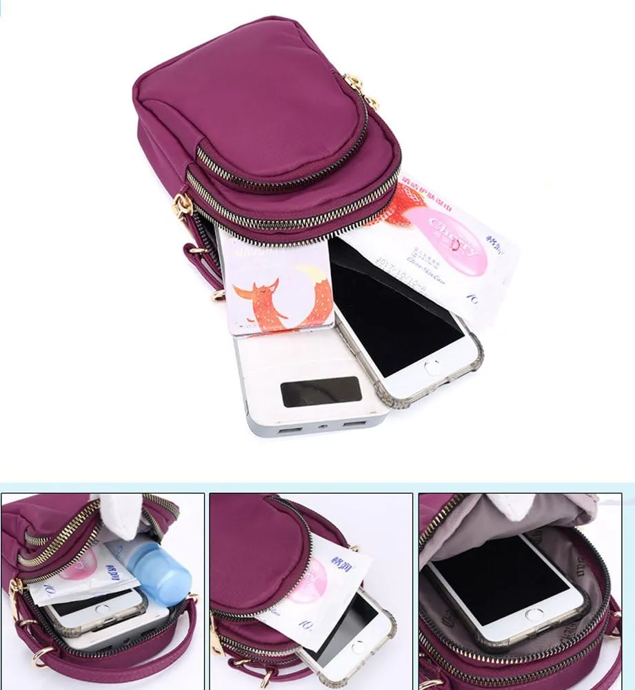 Nylon Plaid Multi-Pockets Small Crossbody Bags Cell Phone Purse Smartphone Wallet for Women with Handy Carry