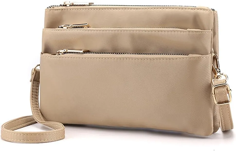 Nylon Small Cross Body Bags for Women Multi Pockets Phone Shoulder Bag Travel Mini Handbag Ladies Cross Body Bag (Khaki)