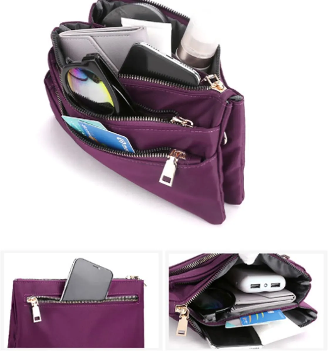 Nylon Small Cross Body Bags for Women Multi Pockets Phone Shoulder Bag Travel Mini Handbag Ladies Cross Body Bag (Khaki)