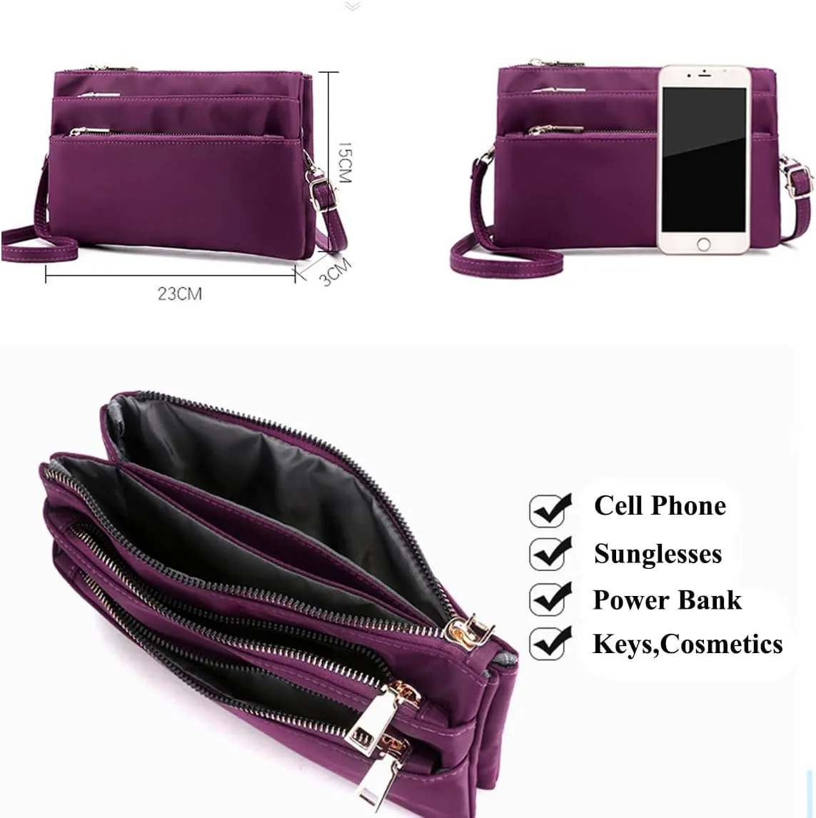Nylon Small Cross Body Bags for Women Multi Pockets Phone Shoulder Bag Travel Mini Handbag Ladies Cross Body Bag (Khaki)