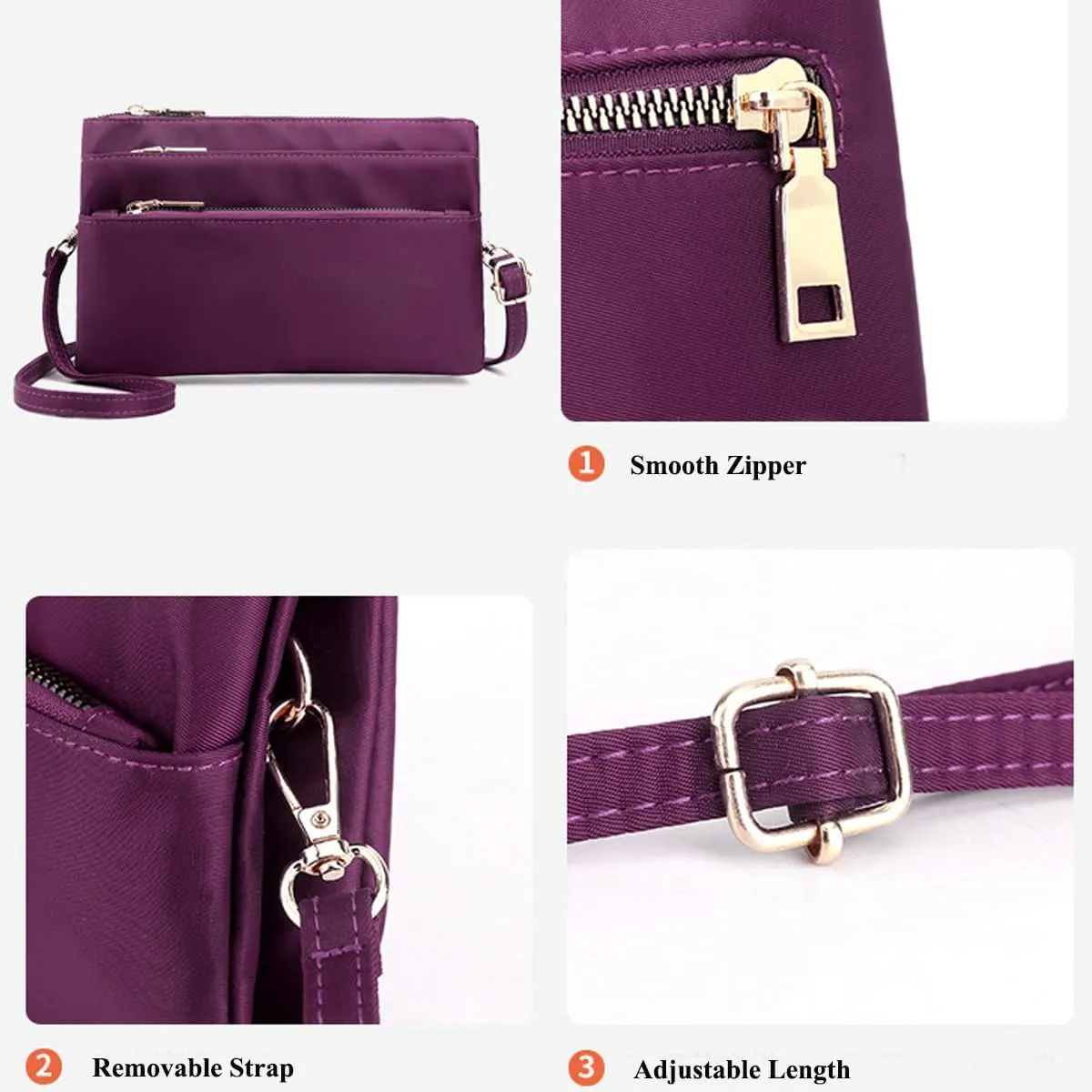 Nylon Small Cross Body Bags for Women Multi Pockets Phone Shoulder Bag Travel Mini Handbag Ladies Cross Body Bag (Khaki)