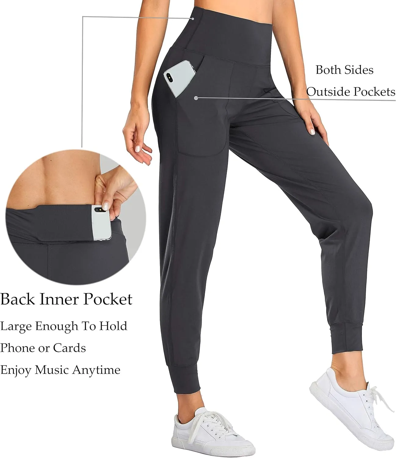 Oalka Women's Joggers High Waist Yoga Pockets Sweatpants Sport Workout Pants