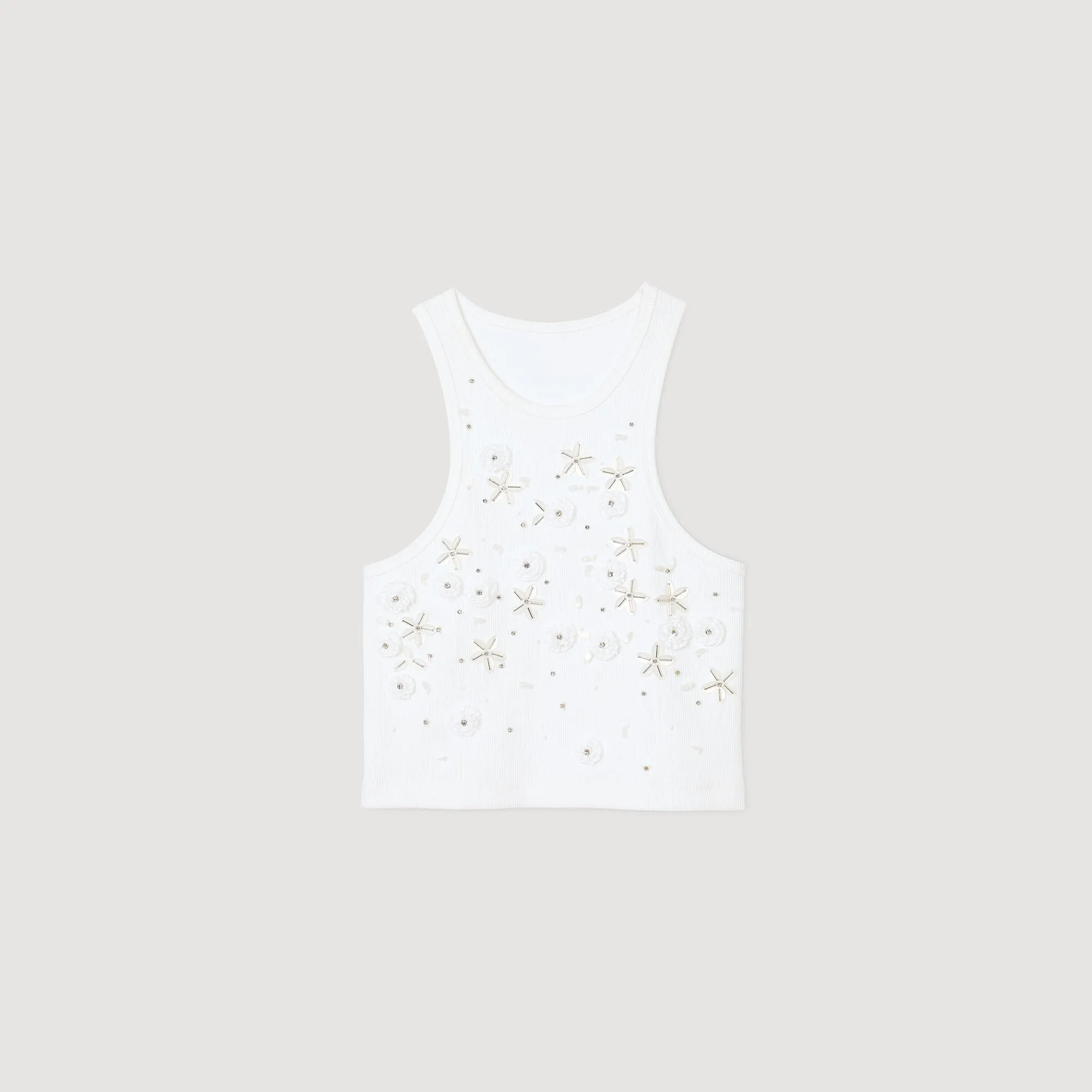 Oasis Beaded And Rhinestone Tank Top White