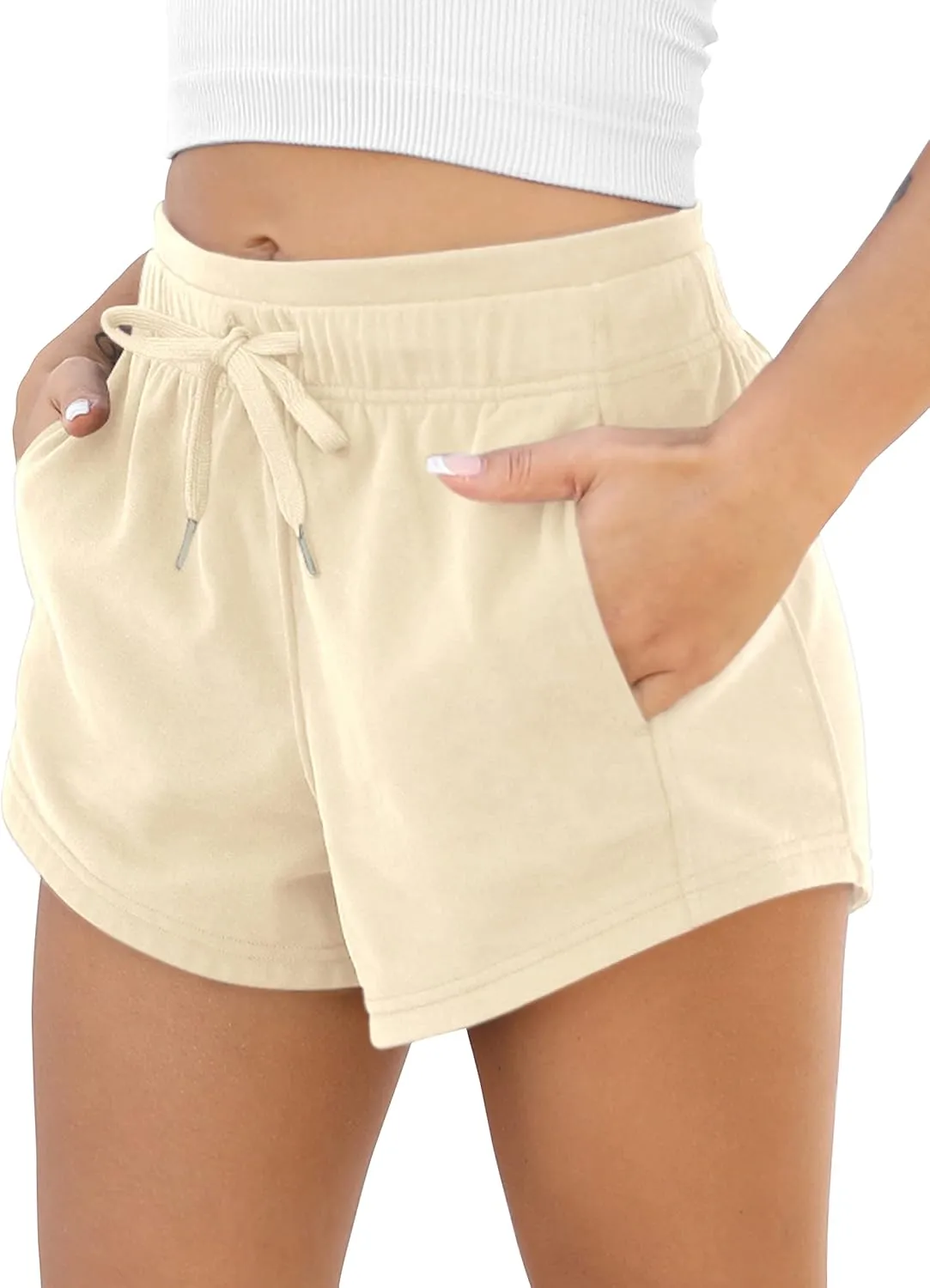 ODODOS Women's Sweat Shorts with Pockets Cotton French Terry Drawstring Summer Workout Casual Lounge Shorts