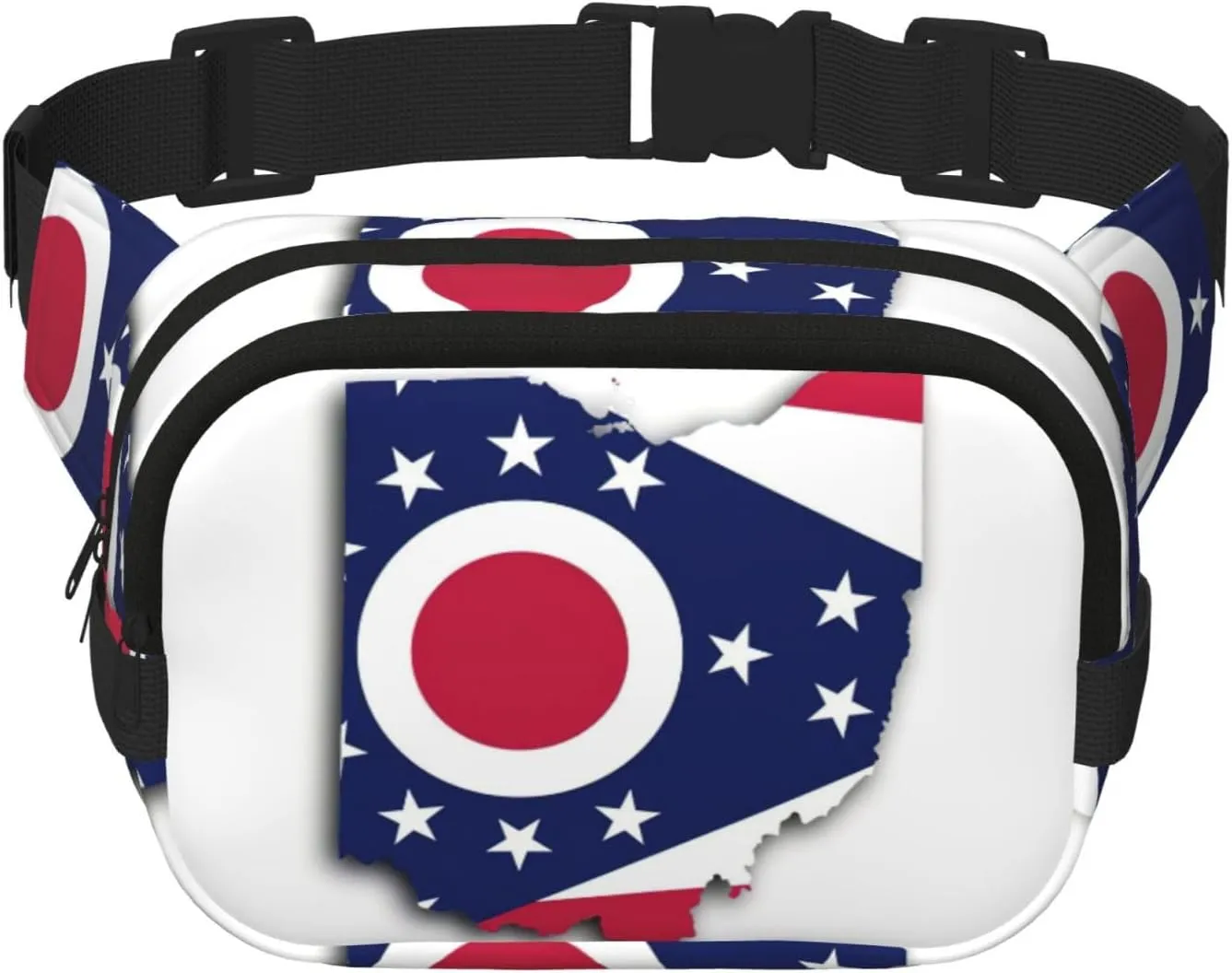 Ohio State Flag Map print Cute Large Black Fanny Packs for Women Cross Body Waist Bag Nylon Fashionable Fanny Pack