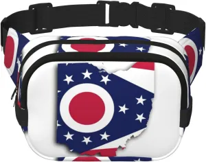 Ohio State Flag Map print Cute Large Black Fanny Packs for Women Cross Body Waist Bag Nylon Fashionable Fanny Pack
