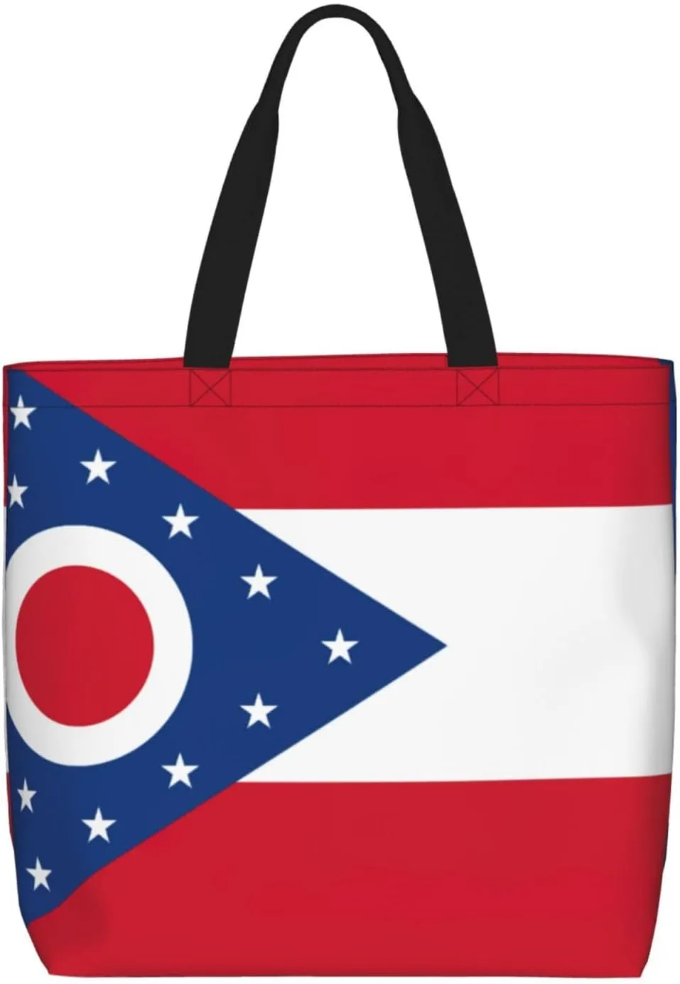 Ohio State Flag Print Women Reuseable Handbag, Grocery Bag Foldable For Shopping Travel Activity