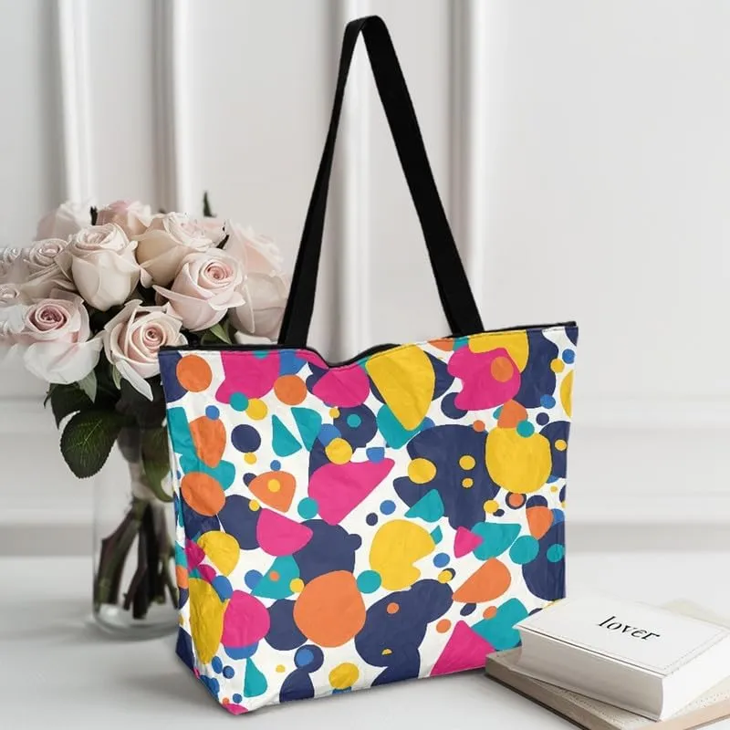Oil Painting Border Collie Paper Tote Bag, Gothic Rose Butterfly Commute Bag, Ethnic Tribal Large Handbag for Women
