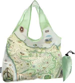 Olympic National Park Map Pouch Tote with Handles – Reusable, Eco-Friendly Grocery Shopping Bag, Foldable Heavy-Duty Nylon, 18" x 25"