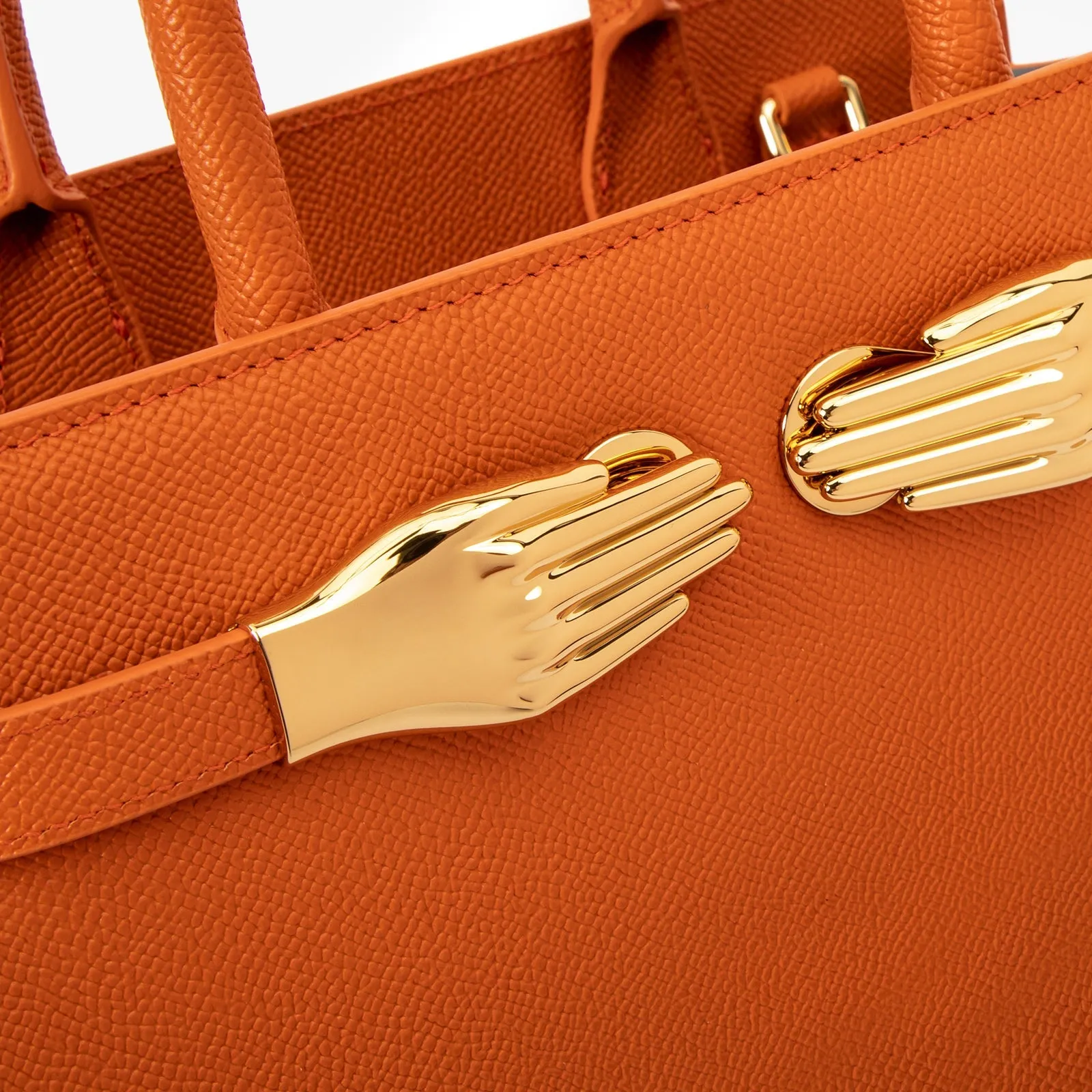 Orange Saffiano Leather Structured Bag