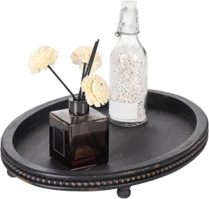 Oval Trays, Wooden Decorative Trays for Coffee Table, Small Beaded Decor in Black