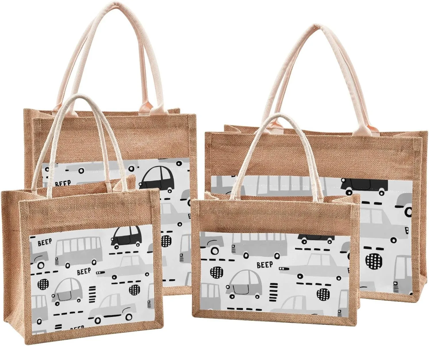 Oyihfvs Durable Burlap Bag with Handles, Zipper Jute Tote Reusable Bag Waterproof Lining for Shopping Work Travel beach