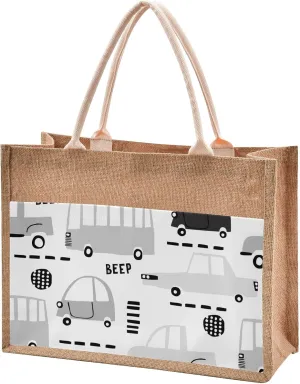 Oyihfvs Durable Burlap Bag with Handles, Zipper Jute Tote Reusable Bag Waterproof Lining for Shopping Work Travel beach