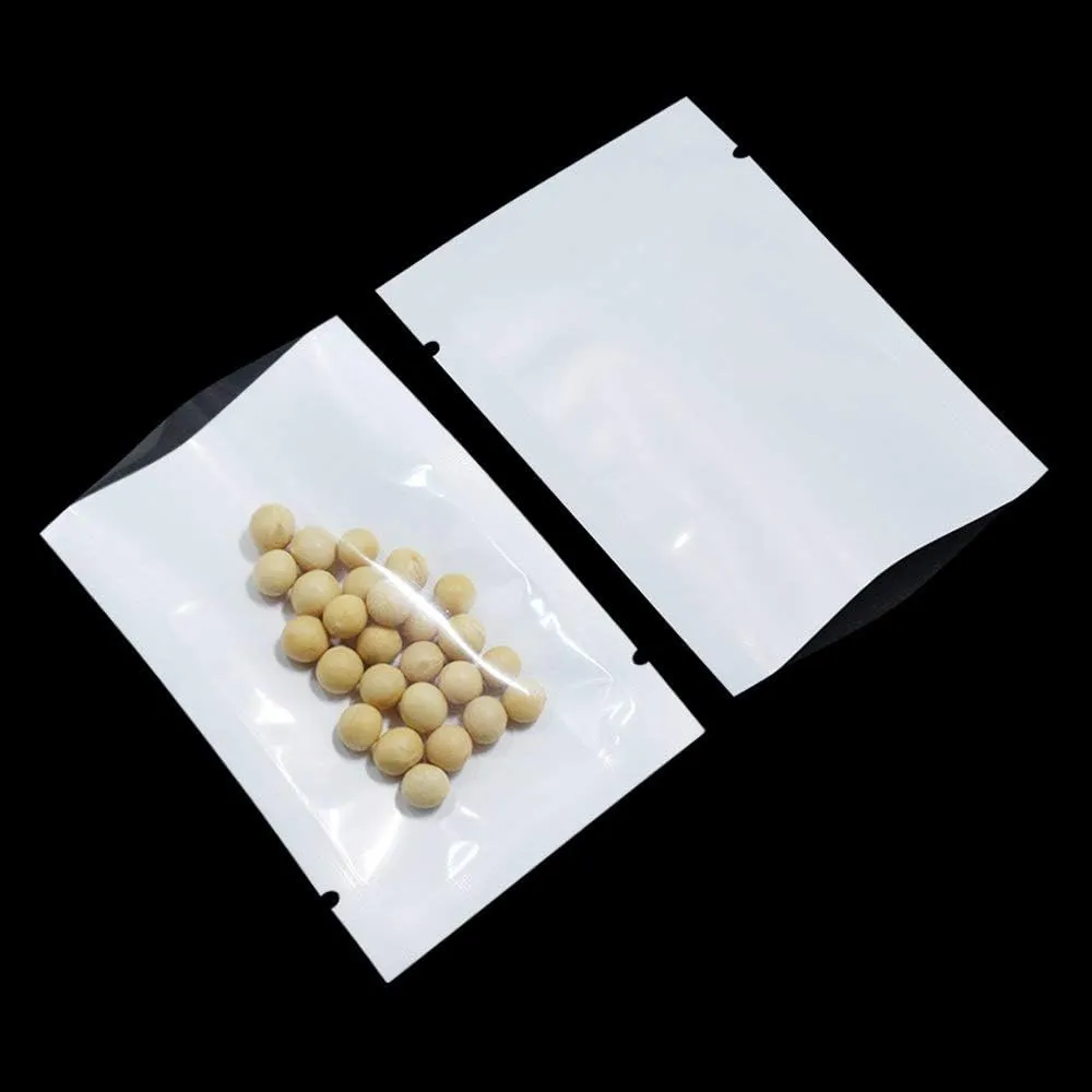 PABCK 100Pcs 4.7x7.1 inch(Usable Size 4.3x6.7 inch) White Front Clear Open Top 2.8mil Plastic Vacuum Pouch Heat Sealable Bags for Food Storage Packets Mini Sample with Tear Notches