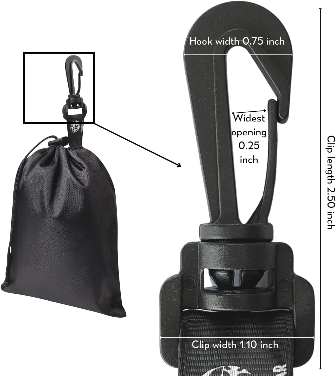 PALTERWEAR Drawstring Bag - Cinch and Ditty Pouch with Clip for Travel, Wardrobe, Outdoors - Set of 5 (Black, 10 x 15 inch)