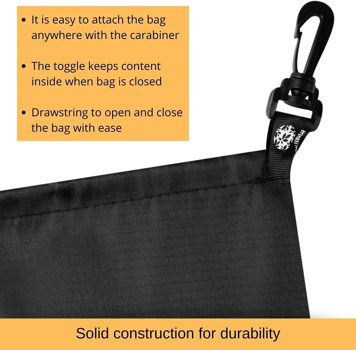 PALTERWEAR Drawstring Bag - Cinch and Ditty Pouch with Clip for Travel, Wardrobe, Outdoors - Set of 5 (Black, 10 x 15 inch)