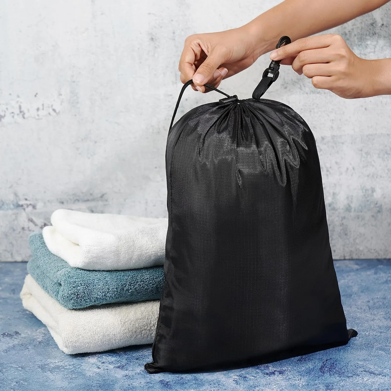 PALTERWEAR Drawstring Bag - Cinch and Ditty Pouch with Clip for Travel, Wardrobe, Outdoors - Set of 5 (Black, 10 x 15 inch)
