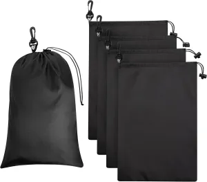 PALTERWEAR Drawstring Bag - Cinch and Ditty Pouch with Clip for Travel, Wardrobe, Outdoors - Set of 5 (Black, 10 x 15 inch)