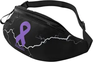 Pancreatic Cancer Awareness Purple Ribbon Crossbody waist bag, fashionable waist bag for teenagers, suitable for traveling, running, hiking