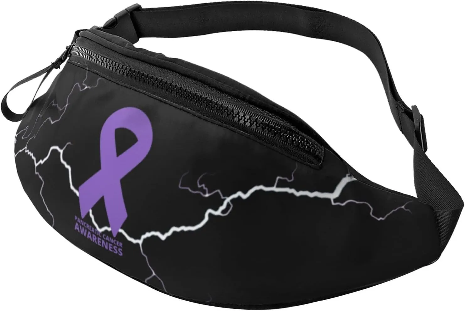 Pancreatic Cancer Awareness Purple Ribbon Crossbody waist bag, fashionable waist bag for teenagers, suitable for traveling, running, hiking