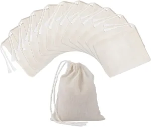 Pangda 100 Pieces Drawstring Cotton Bags Muslin Bags for Storage, Teas, Spices, Soaps, Candy, Jewellery, Wedding Party Favors and DIY Craft Home Decor (4 x 3 Inches)