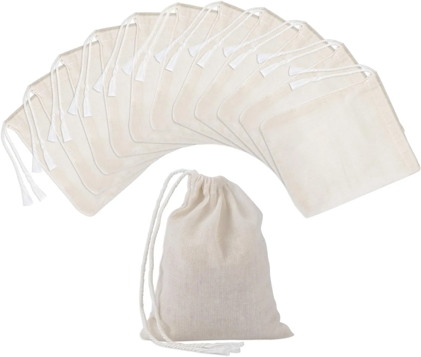 Pangda 100 Pieces Drawstring Cotton Bags Muslin Bags for Storage, Teas, Spices, Soaps, Candy, Jewellery, Wedding Party Favors and DIY Craft Home Decor (4 x 3 Inches)