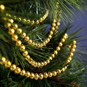 PartyToko Gold Beads Pearl Chain for Christmas Decoration Golden Color Beaded Chain Garlands Merry Christmas Ribbon for X mas Christmas Tree Decoration Hanging Ornaments 5 Meter