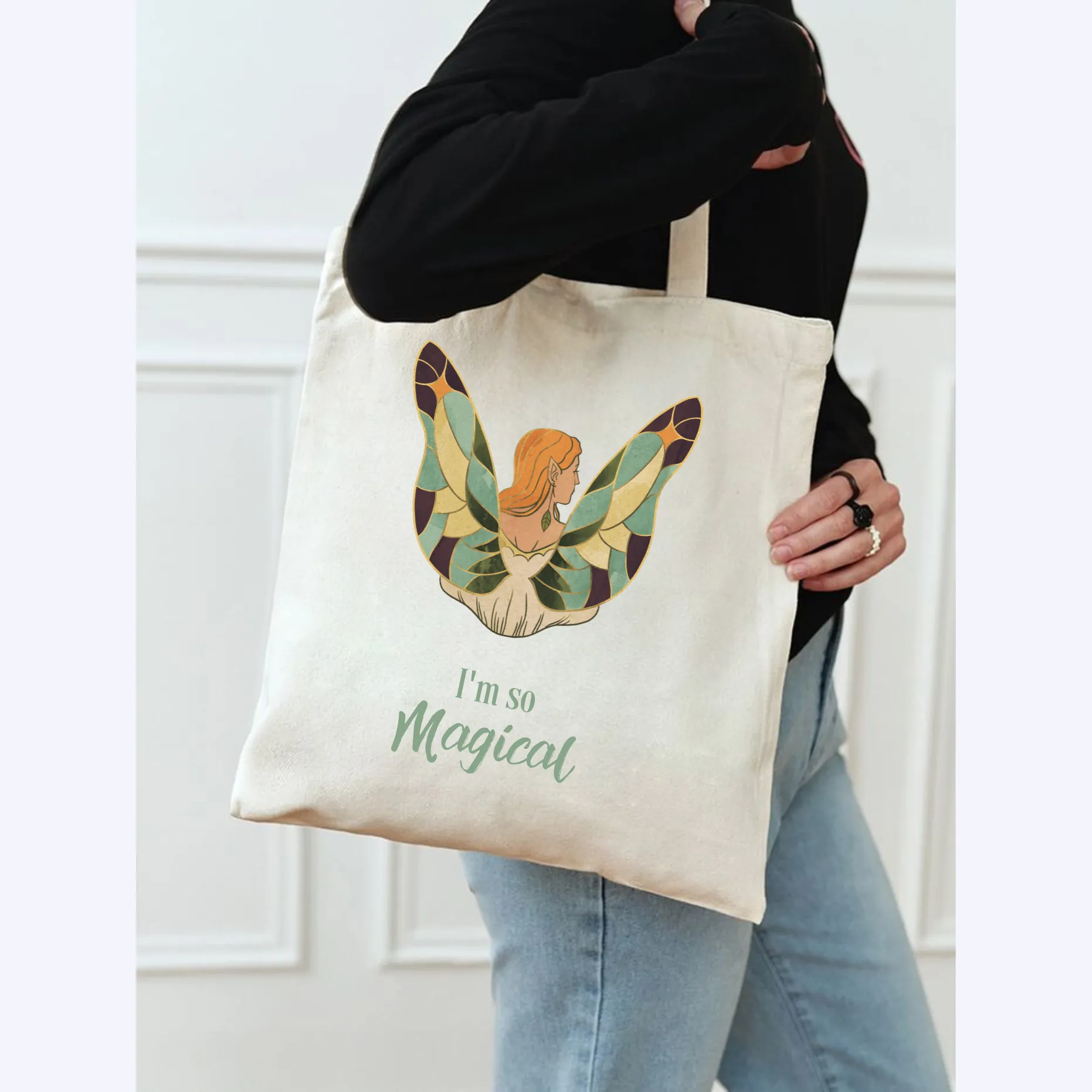 Peach Blossom Women's Cotton Printed Tote Bag With Zipper and Pouch