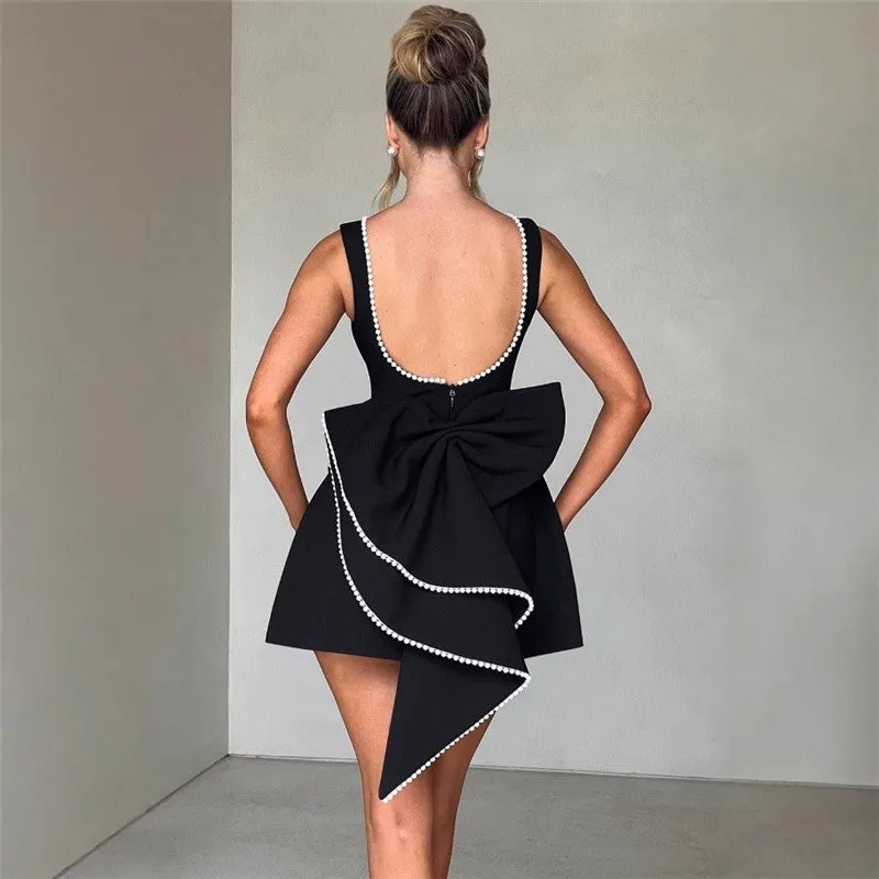 Pearl Butterfly Bow Bodycon Mini Dress