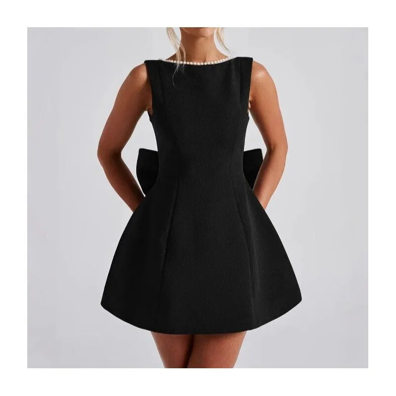 Pearl Butterfly Bow Bodycon Mini Dress